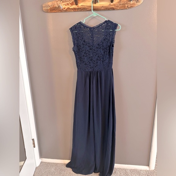 Navy Lace-Top Maxi Dress - Small - Bridesmaid Dress - Prom - Formal - Cap Sleeve - Picture 6 of 10